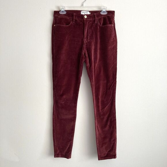 Frame Le High Skinny Velveteen Pants Jeans Womens Size 28 Burgundy Holiday - Picture 1 of 9